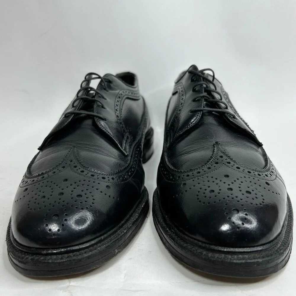 Vintage‎ Italian Mens Black Leather Wingtip Brogue Dress Shoes Nailed Heel 9.5